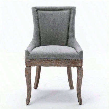 Furniture, Ultra Side Dining Chair Thickened fabric chairs with neutrally toned solid wood Bronze nail Set of 2 Gray