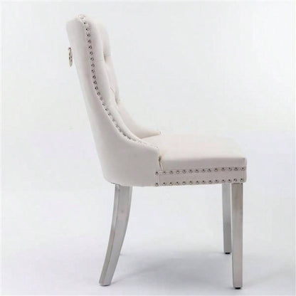 Modern, High - end Tufted Solid Wood Contemporary Velvet Upholstered Dining Chair with Stainless Steel Plating, Nailhead Trim, Set of 2 Beige and, SW1701BG