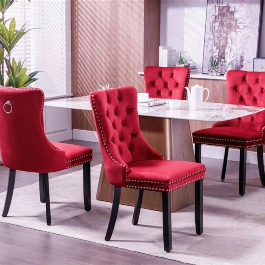 Classic Velvet Dining Chairs, High - end Tufted Solid Wood Contemporary Velvet Upholstered Dining Chair with Wood Nailhead, SET OF 2, Burgundy, Wine Red