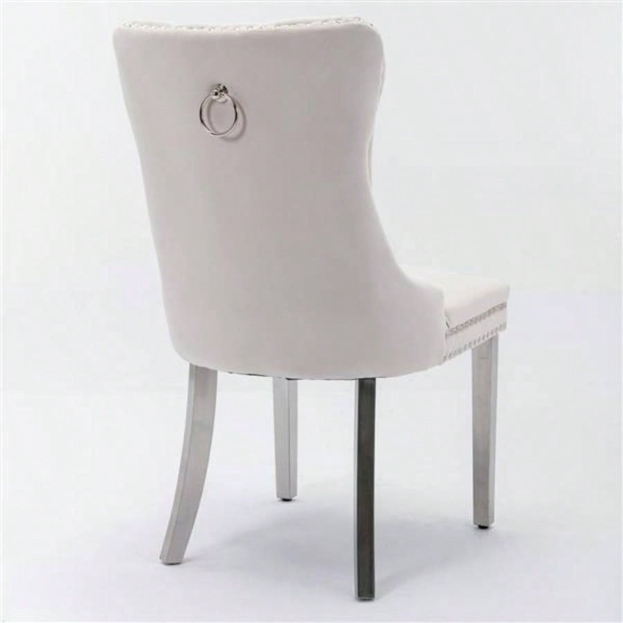 Modern, High - end Tufted Solid Wood Contemporary Velvet Upholstered Dining Chair with Stainless Steel Plating, Nailhead Trim, Set of 2 Beige and, SW1701BG