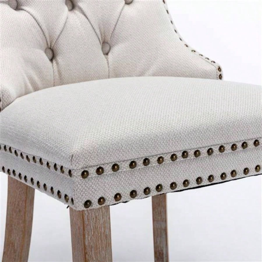 Modern, High - end Tufted Solid Wood Contemporary Flax Upholstered Dining Chair with Wood Nailhead Trim 2 - Pcs Set, Gray, SW6801BG