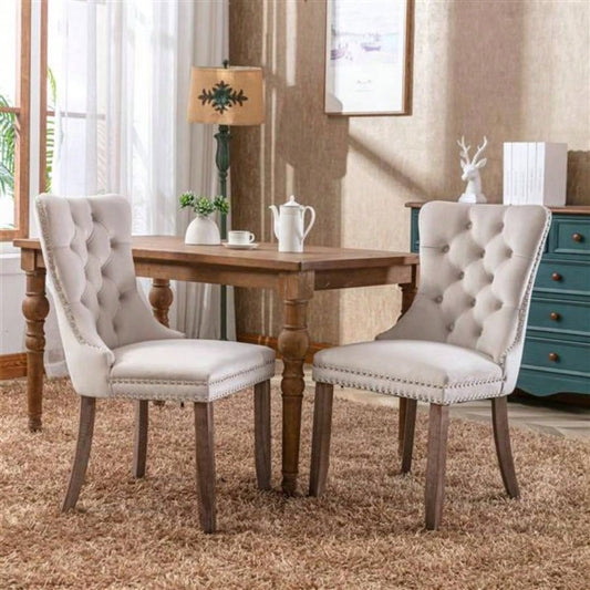 Modern, High - end Tufted Solid Wood Contemporary Velvet Upholstered Dining Chair with Wood Nailhead Trim 2 - Pcs Set, Beige, SW2001BG
