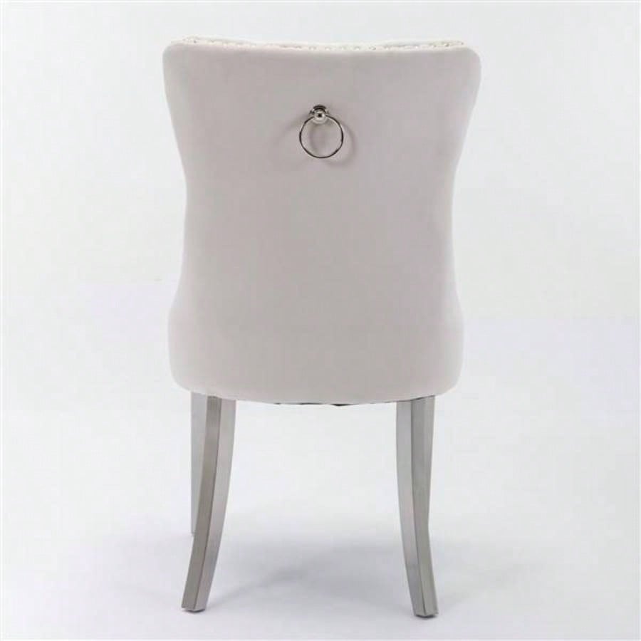 Modern, High - end Tufted Solid Wood Contemporary Velvet Upholstered Dining Chair with Stainless Steel Plating, Nailhead Trim, Set of 2 Beige and, SW1701BG