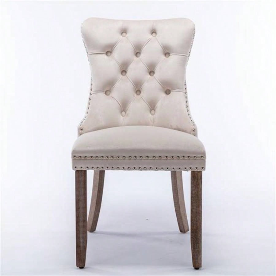 Modern, High - end Tufted Solid Wood Contemporary Velvet Upholstered Dining Chair with Wood Nailhead Trim 2 - Pcs Set, Beige, SW2001BG