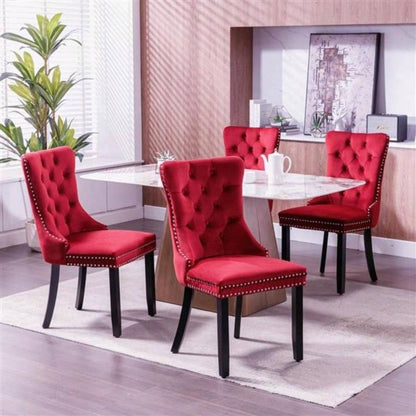 Classic Velvet Dining Chairs, High - end Tufted Solid Wood Contemporary Velvet Upholstered Dining Chair with Wood Nailhead, SET OF 2, Burgundy, Wine Red