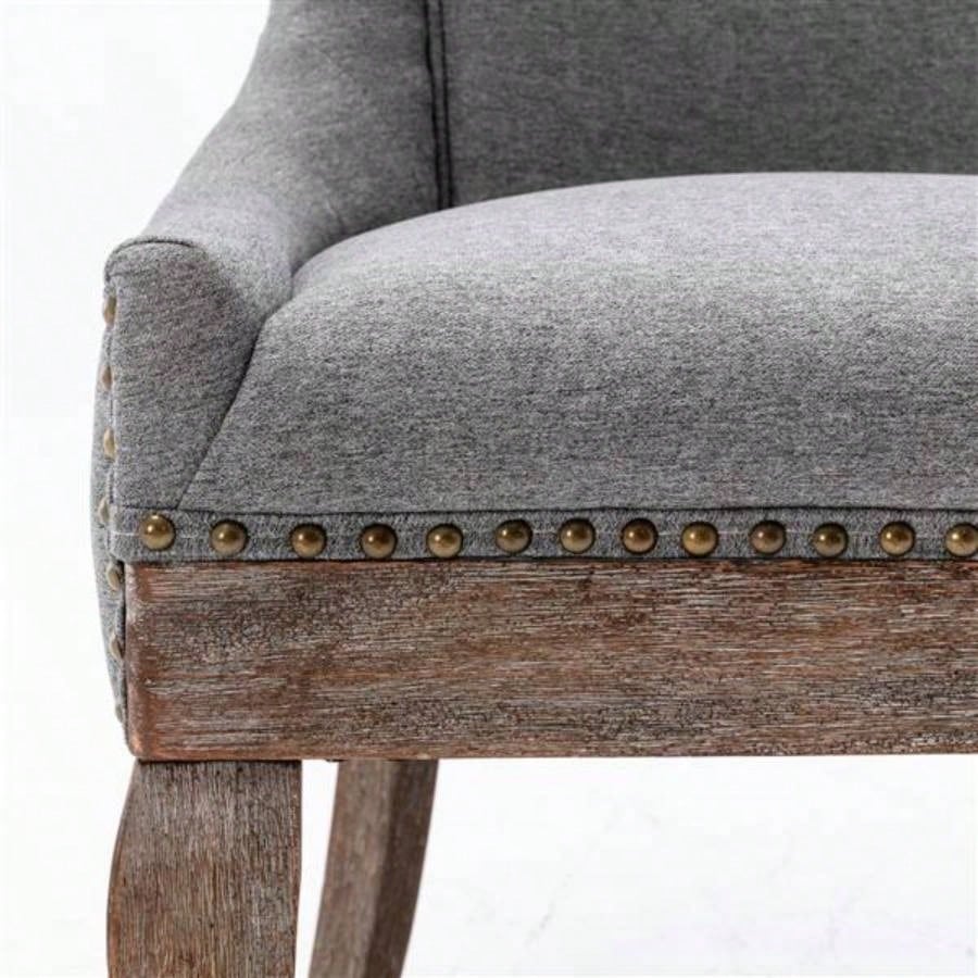 Furniture, Ultra Side Dining Chair Thickened fabric chairs with neutrally toned solid wood Bronze nail Set of 2 Gray