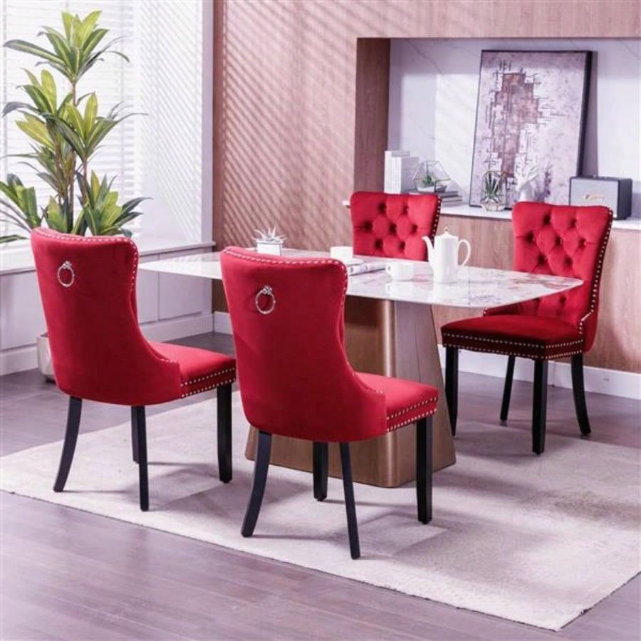 Classic Velvet Dining Chairs, High - end Tufted Solid Wood Contemporary Velvet Upholstered Dining Chair with Wood Nailhead, SET OF 2, Burgundy, Wine Red