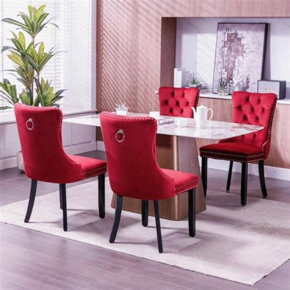 Classic Velvet Dining Chairs, High - end Tufted Solid Wood Contemporary Velvet Upholstered Dining Chair with Wood Nailhead, SET OF 2, Burgundy, Wine Red