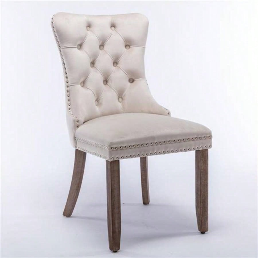 Modern, High - end Tufted Solid Wood Contemporary Velvet Upholstered Dining Chair with Wood Nailhead Trim 2 - Pcs Set, Beige, SW2001BG