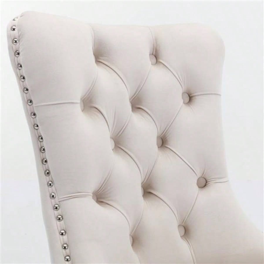 Modern, High - end Tufted Solid Wood Contemporary Velvet Upholstered Dining Chair with Stainless Steel Plating, Nailhead Trim, Set of 2 Beige and, SW1701BG