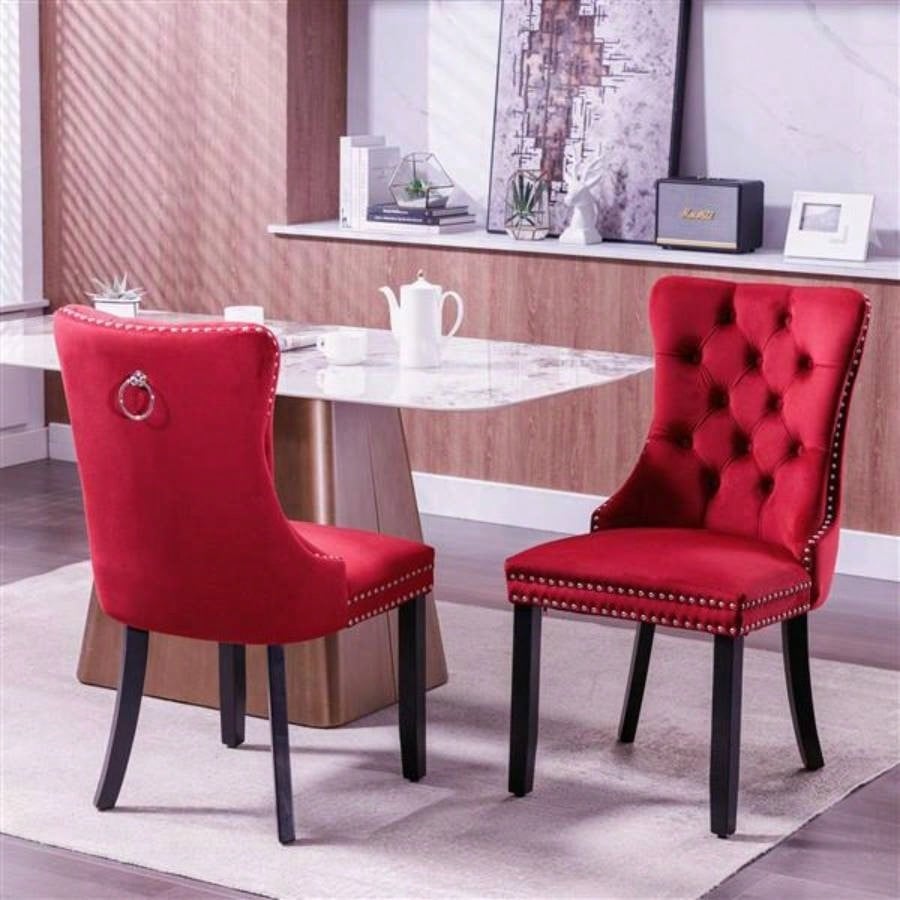 Classic Velvet Dining Chairs, High - end Tufted Solid Wood Contemporary Velvet Upholstered Dining Chair with Wood Nailhead, SET OF 2, Burgundy, Wine Red