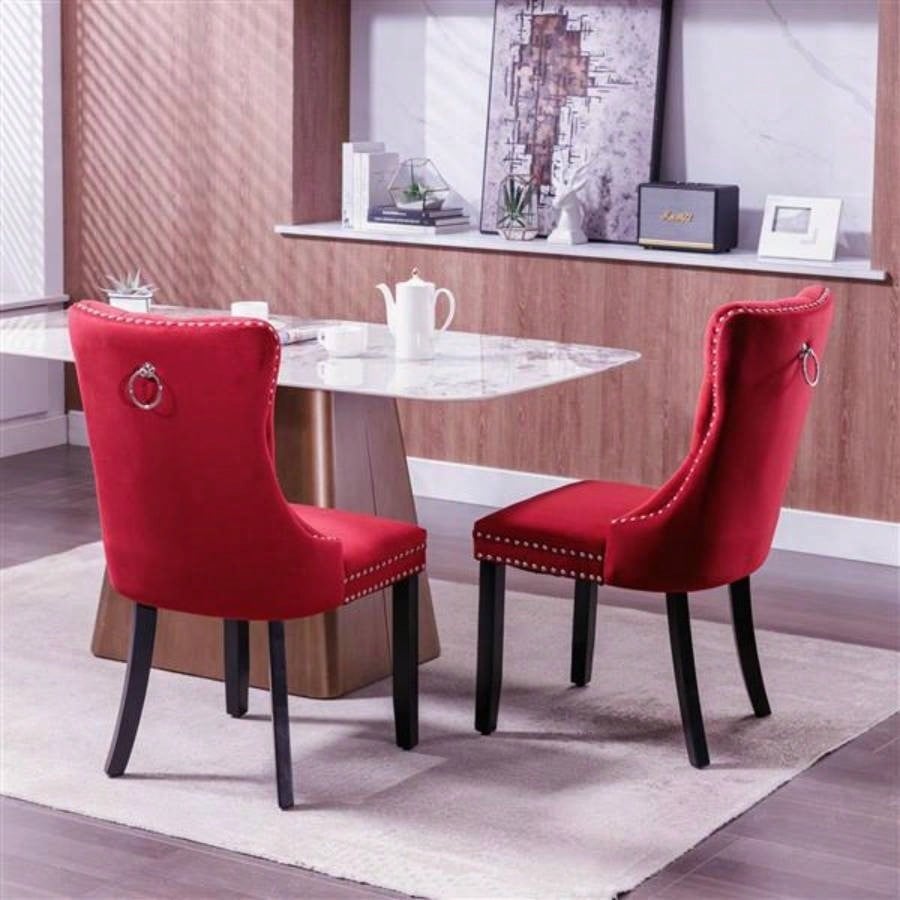 Classic Velvet Dining Chairs, High - end Tufted Solid Wood Contemporary Velvet Upholstered Dining Chair with Wood Nailhead, SET OF 2, Burgundy, Wine Red