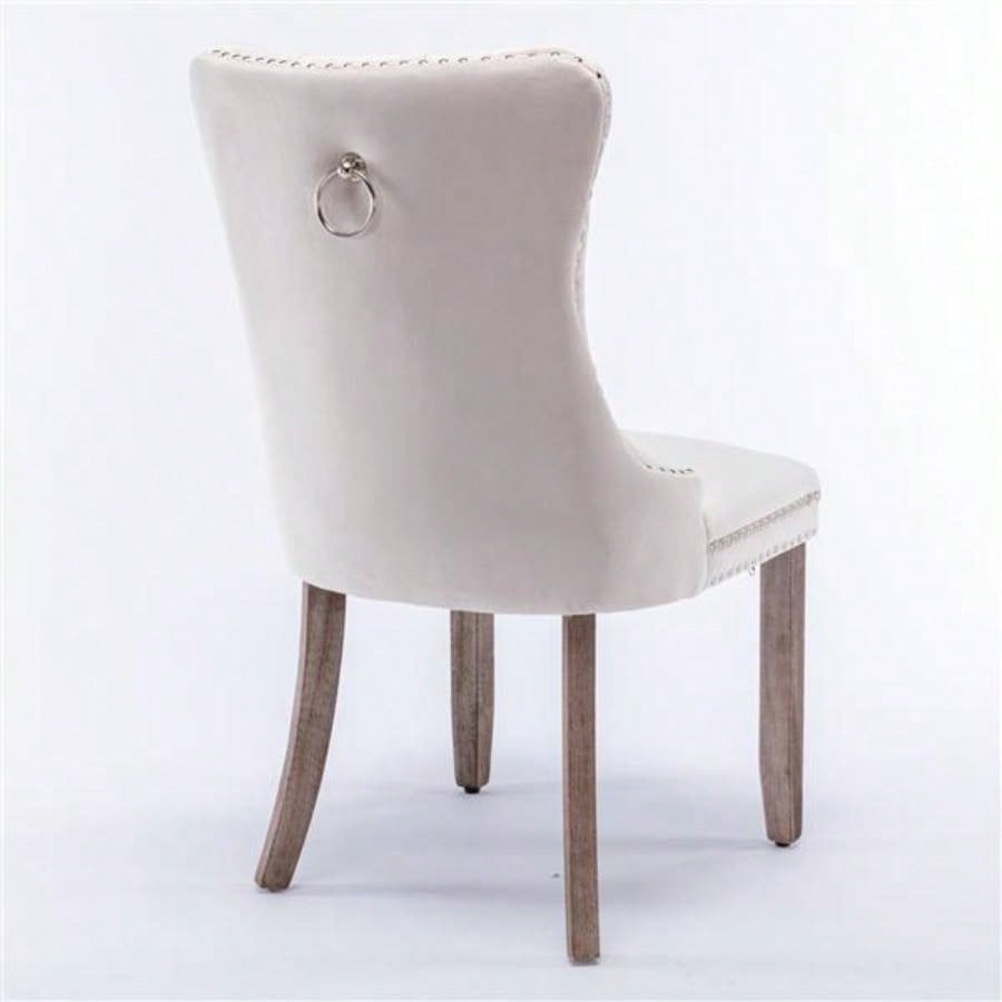 Modern, High - end Tufted Solid Wood Contemporary Velvet Upholstered Dining Chair with Wood Nailhead Trim 2 - Pcs Set, Beige, SW2001BG