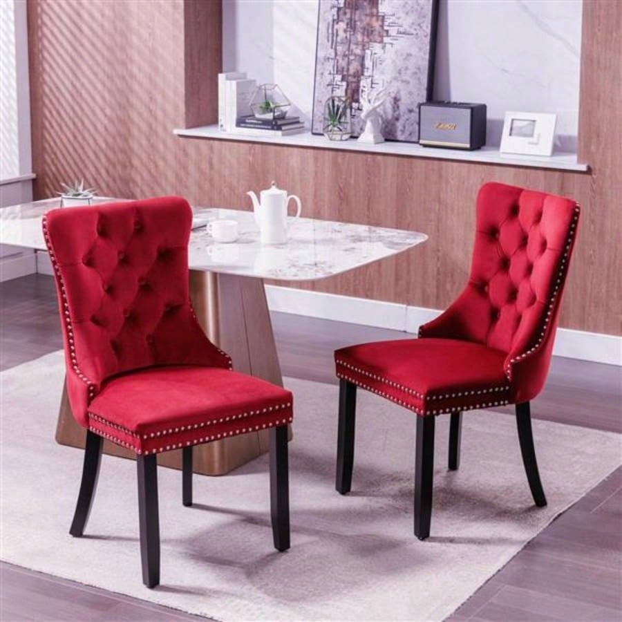 Classic Velvet Dining Chairs, High - end Tufted Solid Wood Contemporary Velvet Upholstered Dining Chair with Wood Nailhead, SET OF 2, Burgundy, Wine Red