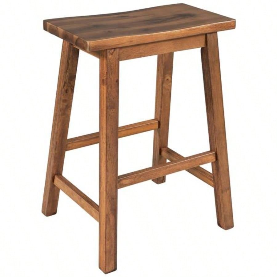 Farmhouse Rustic 2 - piece Counter Height Wood Kitchen Dining Stools Small Places, Walnut