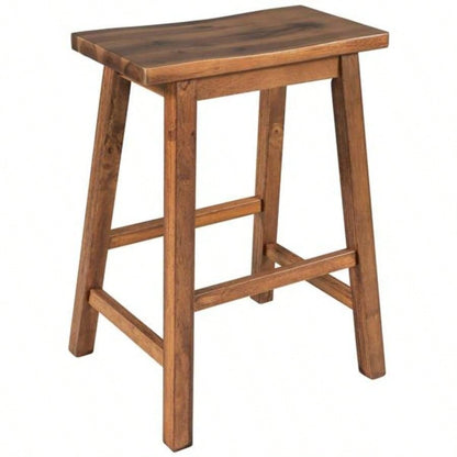 Farmhouse Rustic 2 - piece Counter Height Wood Kitchen Dining Stools Small Places, Walnut