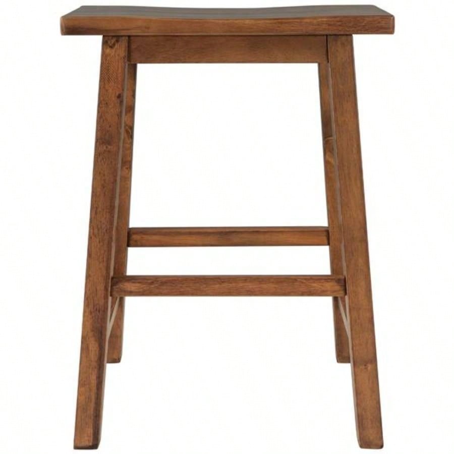 Farmhouse Rustic 2 - piece Counter Height Wood Kitchen Dining Stools Small Places, Walnut