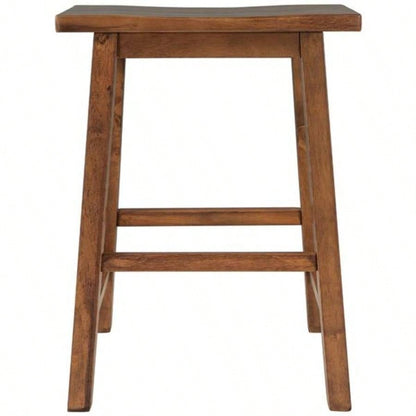 Farmhouse Rustic 2 - piece Counter Height Wood Kitchen Dining Stools Small Places, Walnut