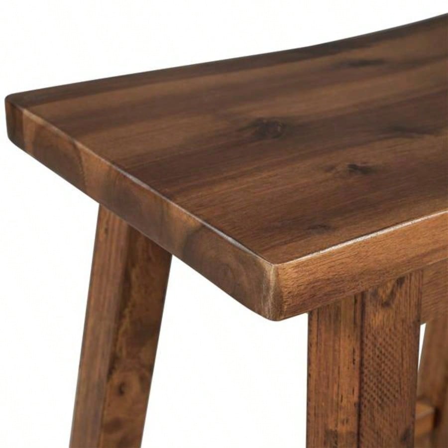 Farmhouse Rustic 2 - piece Counter Height Wood Kitchen Dining Stools Small Places, Walnut