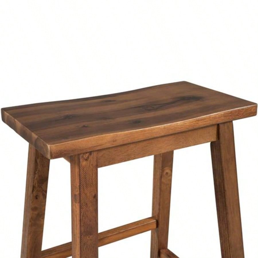 Farmhouse Rustic 2 - piece Counter Height Wood Kitchen Dining Stools Small Places, Walnut