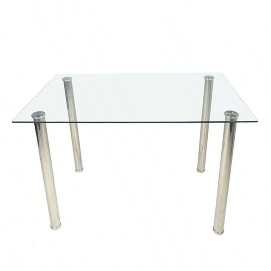 4 - simple rectangular cylindrical leg table tempered glass stainless steel glass 110 * 70 * 75cm N201Replace encoding13029115