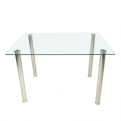 4 - simple rectangular cylindrical leg table tempered glass stainless steel glass 110 * 70 * 75cm N201Replace encoding13029115