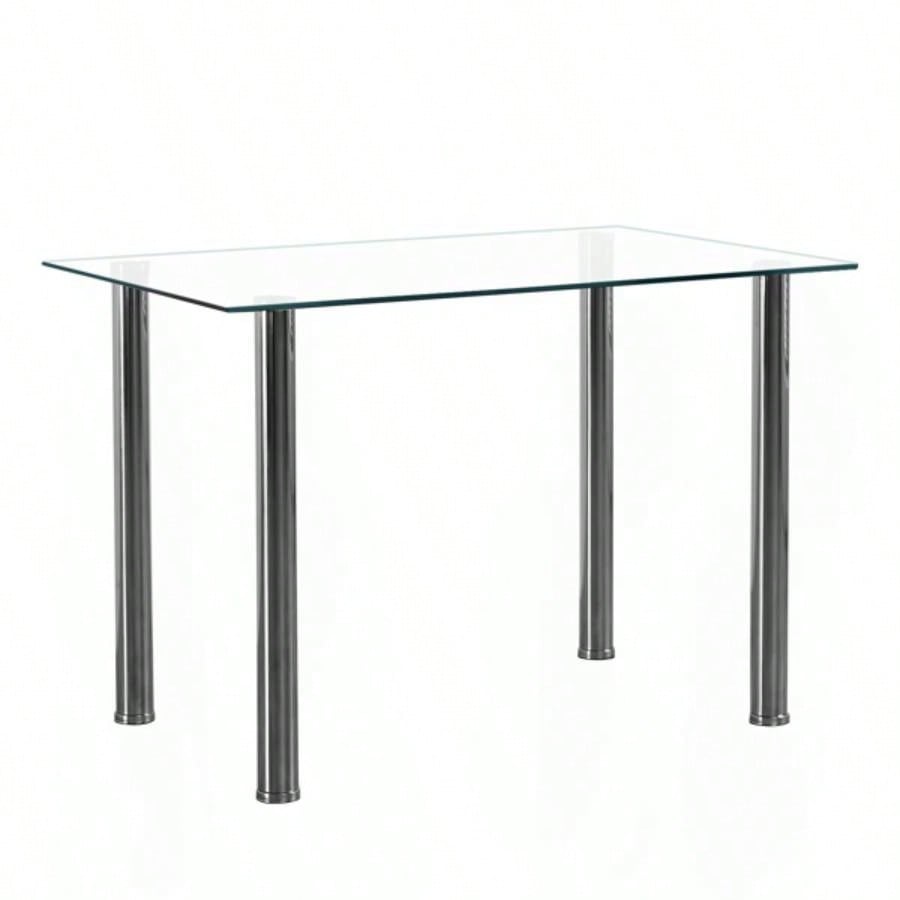 4 - simple rectangular cylindrical leg table tempered glass stainless steel glass 110 * 70 * 75cm N201Replace encoding13029115
