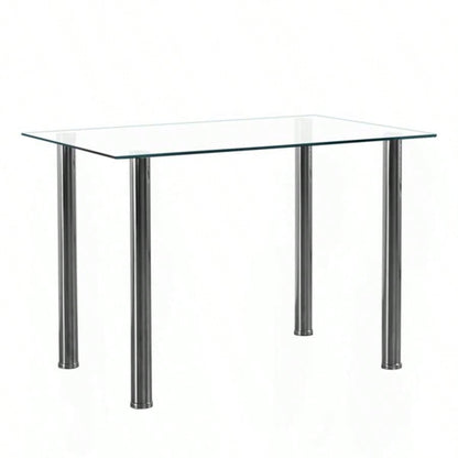 4 - simple rectangular cylindrical leg table tempered glass stainless steel glass 110 * 70 * 75cm N201Replace encoding13029115