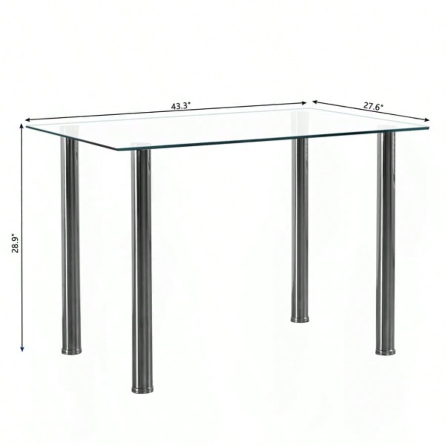 4 - simple rectangular cylindrical leg table tempered glass stainless steel glass 110 * 70 * 75cm N201Replace encoding13029115