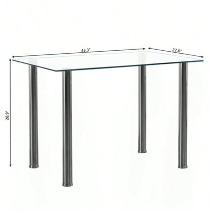 4 - simple rectangular cylindrical leg table tempered glass stainless steel glass 110 * 70 * 75cm N201Replace encoding13029115