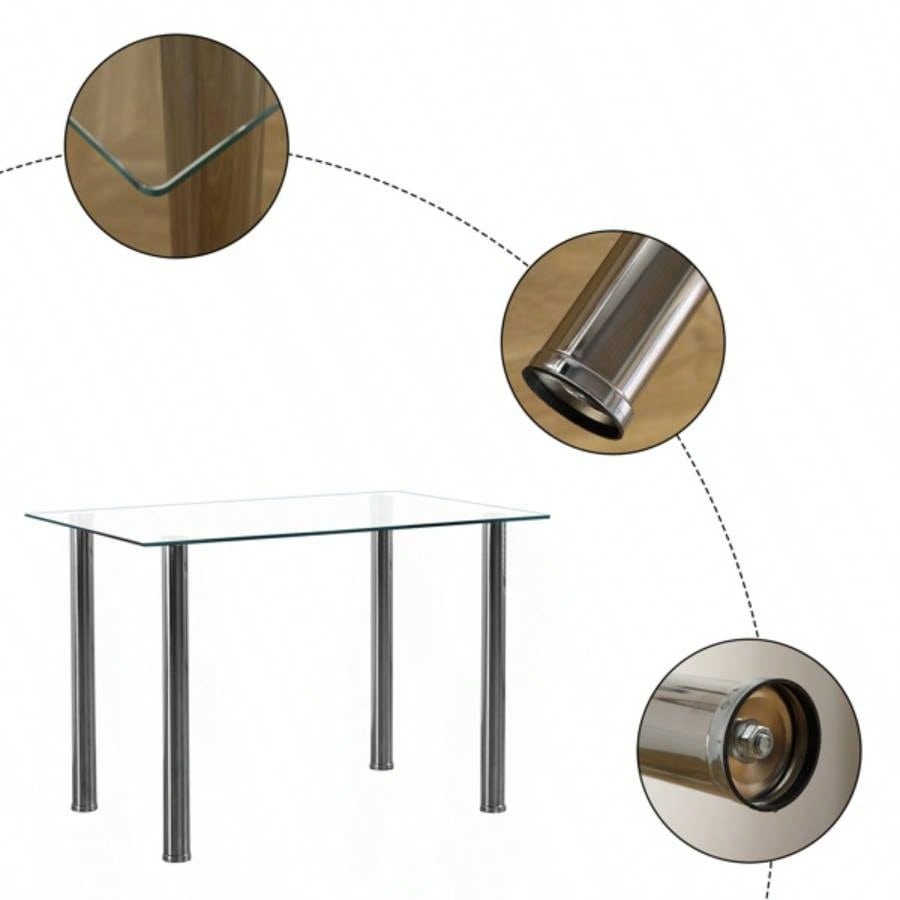 4 - simple rectangular cylindrical leg table tempered glass stainless steel glass 110 * 70 * 75cm N201Replace encoding13029115