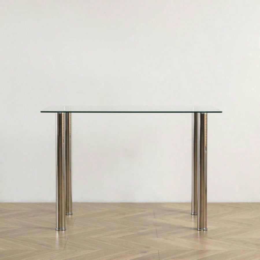 4 - simple rectangular cylindrical leg table tempered glass stainless steel glass 110 * 70 * 75cm N201Replace encoding13029115