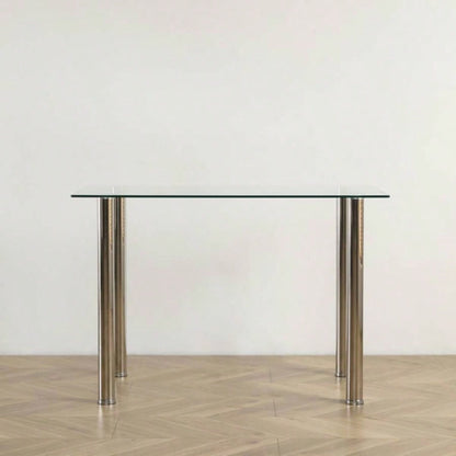 4 - simple rectangular cylindrical leg table tempered glass stainless steel glass 110 * 70 * 75cm N201Replace encoding13029115