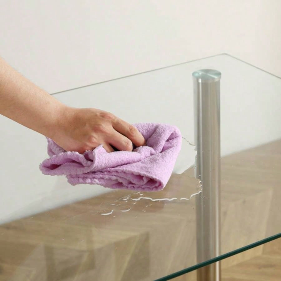 4 - simple rectangular cylindrical leg table tempered glass stainless steel glass 110 * 70 * 75cm N201Replace encoding13029115