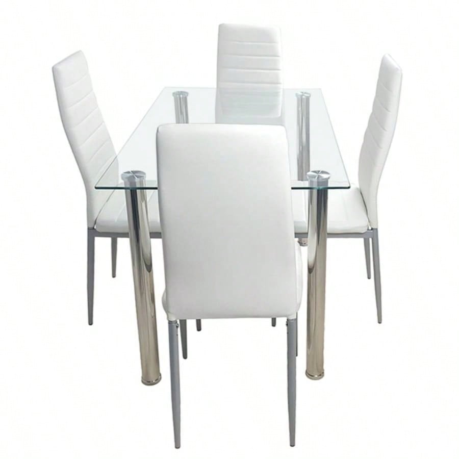 4 - simple rectangular cylindrical leg table tempered glass stainless steel glass 110 * 70 * 75cm N201Replace encoding13029115