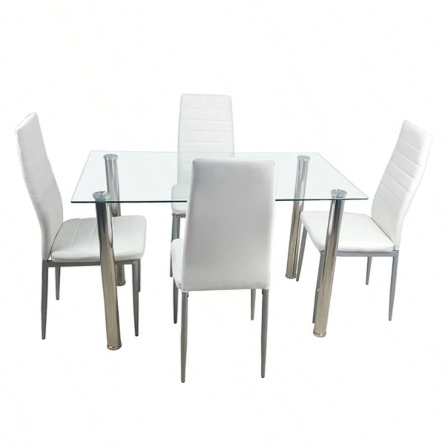 4 - simple rectangular cylindrical leg table tempered glass stainless steel glass 110 * 70 * 75cm N201Replace encoding13029115