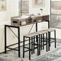 59 inch bar table, dining table, sofa table with power socket and LED light, 3 stools, 4 - piece bar table and chairs set living room, dining room and kitchen