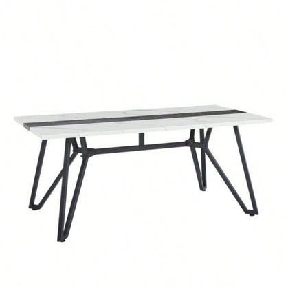70.9Rectangular Large Dining Table, Marble Grain Waterproof Large Desk 8 People, Deluxe Family Dining Table with Adjustable Kitchen, Living Room, Office, White, 70.939; 39; 35.439; 39; Dx 30.039; 39; H