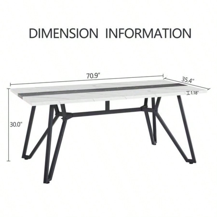 70.9Rectangular Large Dining Table, Marble Grain Waterproof Large Desk 8 People, Deluxe Family Dining Table with Adjustable Kitchen, Living Room, Office, White, 70.939; 39; 35.439; 39; Dx 30.039; 39; H