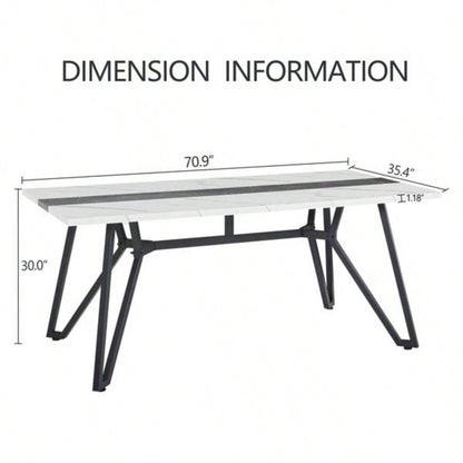70.9Rectangular Large Dining Table, Marble Grain Waterproof Large Desk 8 People, Deluxe Family Dining Table with Adjustable Kitchen, Living Room, Office, White, 70.939; 39; 35.439; 39; Dx 30.039; 39; H