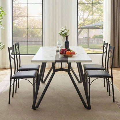 70.9Rectangular Large Dining Table, Marble Grain Waterproof Large Desk 8 People, Deluxe Family Dining Table with Adjustable Kitchen, Living Room, Office, White, 70.939; 39; 35.439; 39; Dx 30.039; 39; H