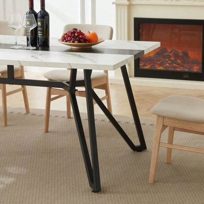 70.9Rectangular Large Dining Table, Marble Grain Waterproof Large Desk 8 People, Deluxe Family Dining Table with Adjustable Kitchen, Living Room, Office, White, 70.939; 39; 35.439; 39; Dx 30.039; 39; H
