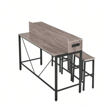 59 inch bar table, dining table, sofa table with power socket and LED light, 3 stools, 4 - piece bar table and chairs set living room, dining room and kitchen