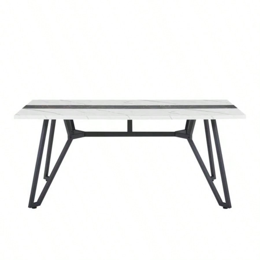 70.9Rectangular Large Dining Table, Marble Grain Waterproof Large Desk 8 People, Deluxe Family Dining Table with Adjustable Kitchen, Living Room, Office, White, 70.939; 39; 35.439; 39; Dx 30.039; 39; H