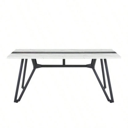 70.9Rectangular Large Dining Table, Marble Grain Waterproof Large Desk 8 People, Deluxe Family Dining Table with Adjustable Kitchen, Living Room, Office, White, 70.939; 39; 35.439; 39; Dx 30.039; 39; H