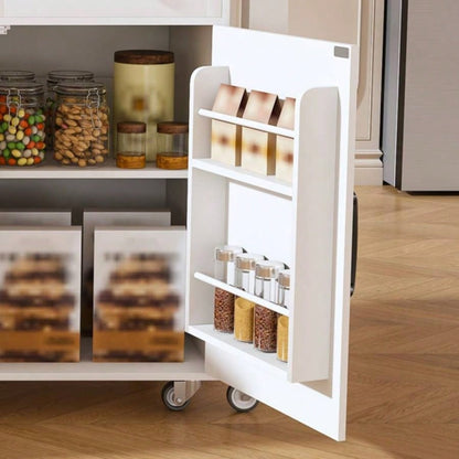 74.8 Kitchen Island with Extendable Dining Table Power Outlet - Rolling Storage Cart on Wheels with 3 Drawers 2 Door Cabinet Dining Room, White