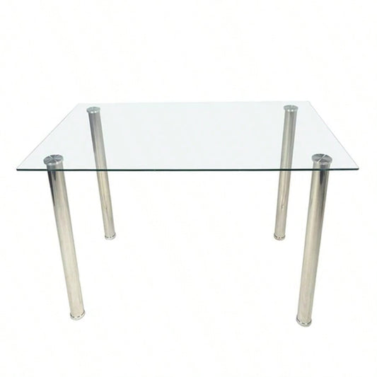 Replace 981517414 - simple rectangular cylindrical leg table tempered glass stainless steel glass 110 * 70 * 75cm