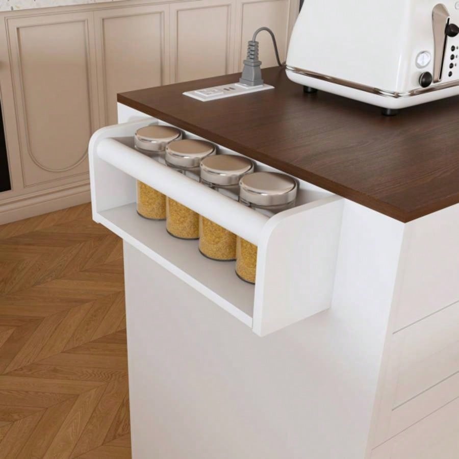 74.8 Kitchen Island with Extendable Dining Table Power Outlet - Rolling Storage Cart on Wheels with 3 Drawers 2 Door Cabinet Dining Room, White