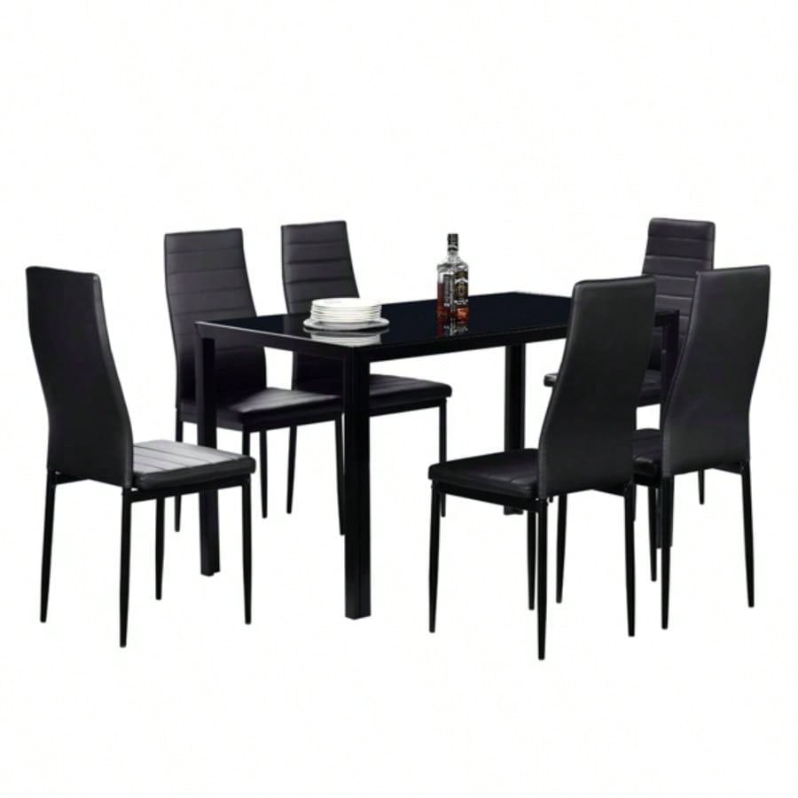 Simple Assembled Tempered Glass Iron Dinner Table Black code: 21491449
