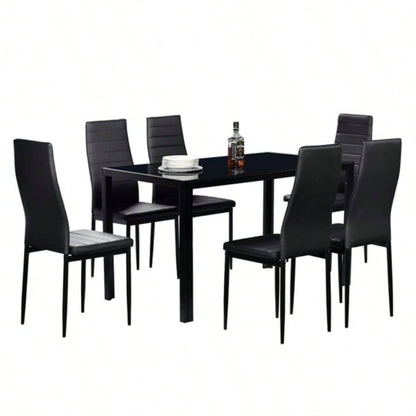 Simple Assembled Tempered Glass Iron Dinner Table Black code: 21491449